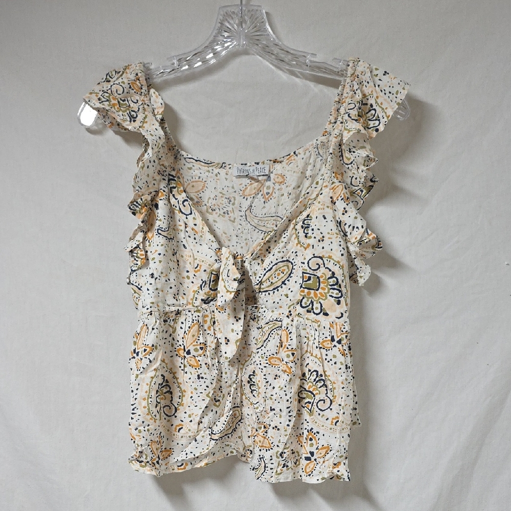 Patrons of Peace Floral Babydoll Tank Top  Tie Front Boho Cropped Small